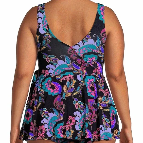 Johnny Was Fatima Wrap Skirt One Piece Swimsuit Black Paisley XL NWT Boho Luxury - Picture 3 of 10